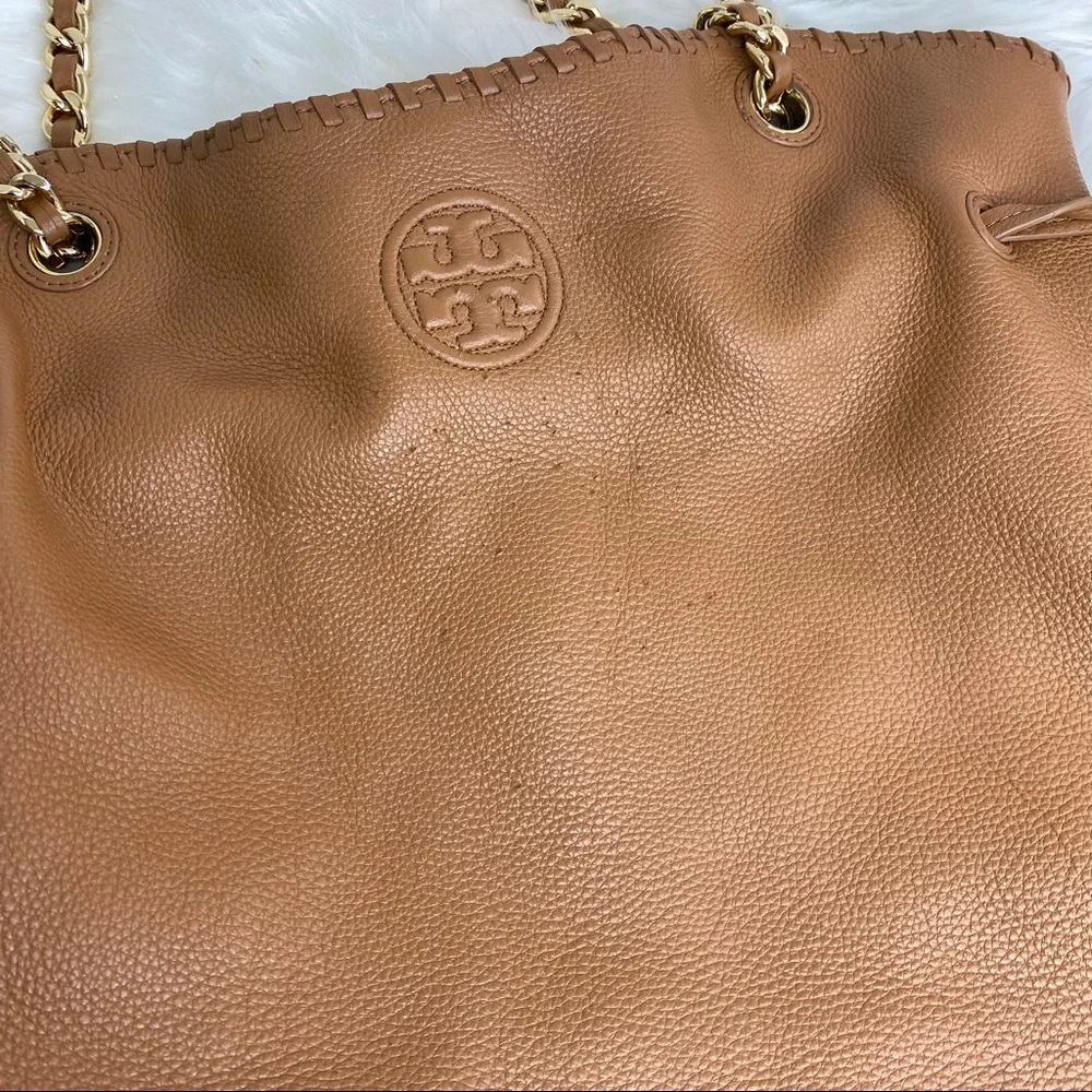 Tory Burch Bombé Slouchy Camel Leather Tote Bag